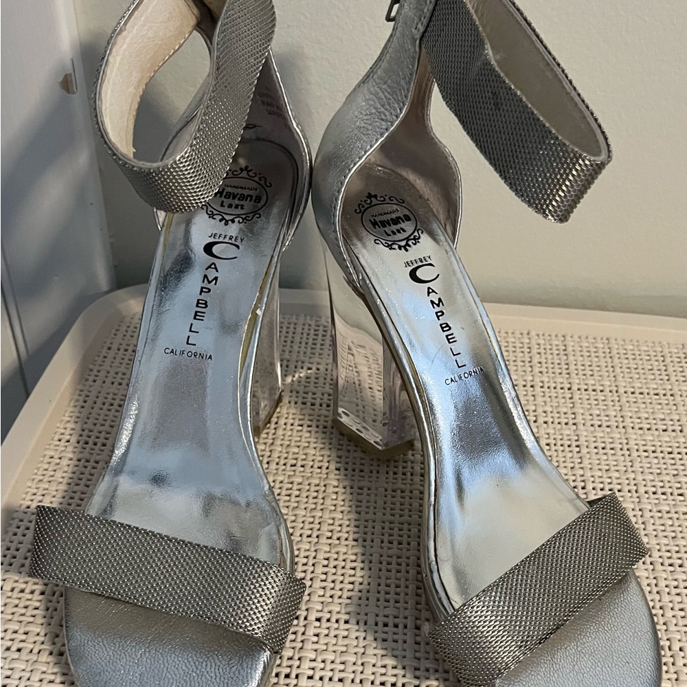 Jeffrey Campbell Silver Women's Shoes with Clear Heel sz 8.5